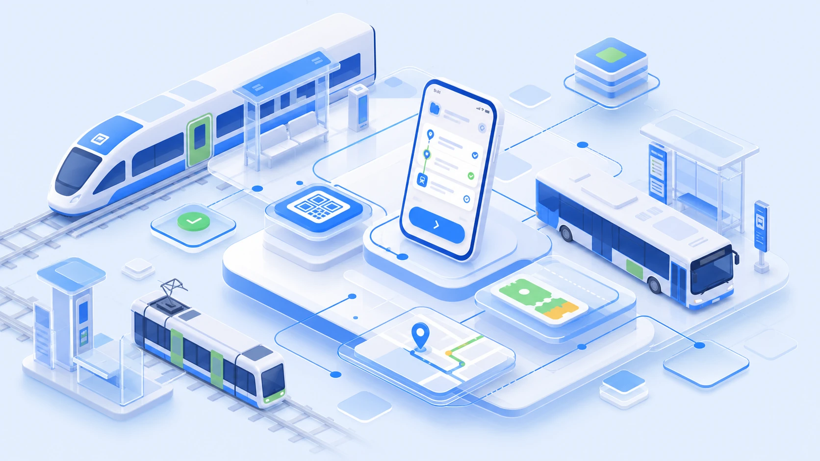 Rail, tram, bus, ticketing, and passenger information connected in one transport system